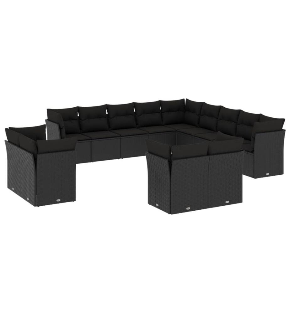 13-tlg. Garten-Sofagarnitur mit Kissen Schwarz Poly Rattan