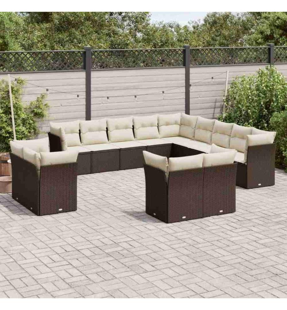 13-tlg. Garten-Sofagarnitur mit Kissen Braun Poly Rattan