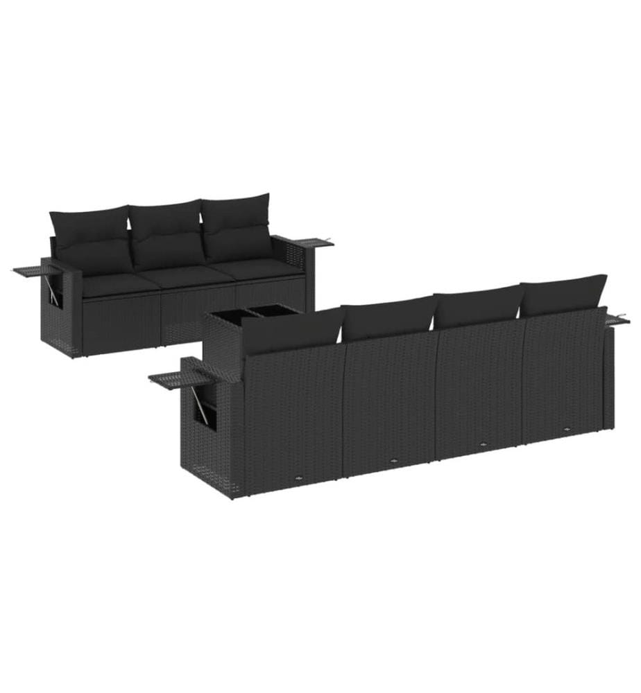 Salon de jardin 8 pcs avec coussins noir résine tressée