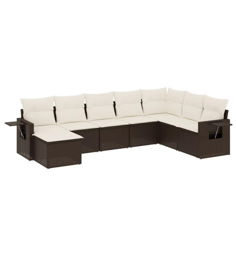 8-tlg. Garten-Sofagarnitur mit Kissen Braun Poly Rattan