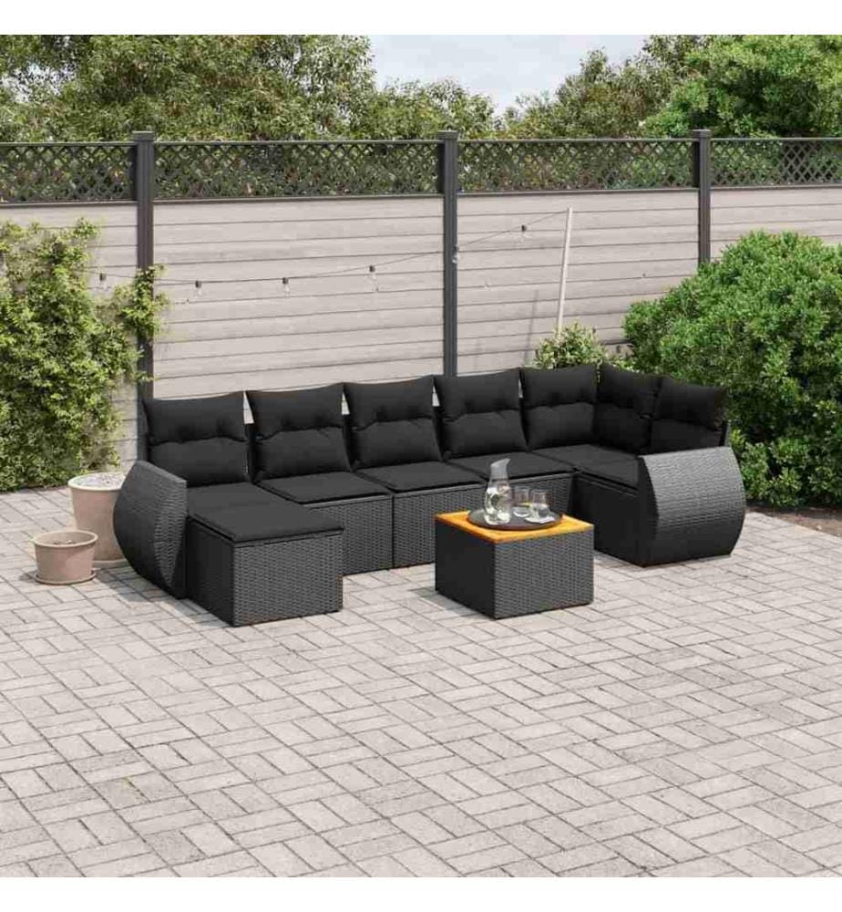8-tlg. Garten-Sofagarnitur mit Kissen Schwarz Poly Rattan