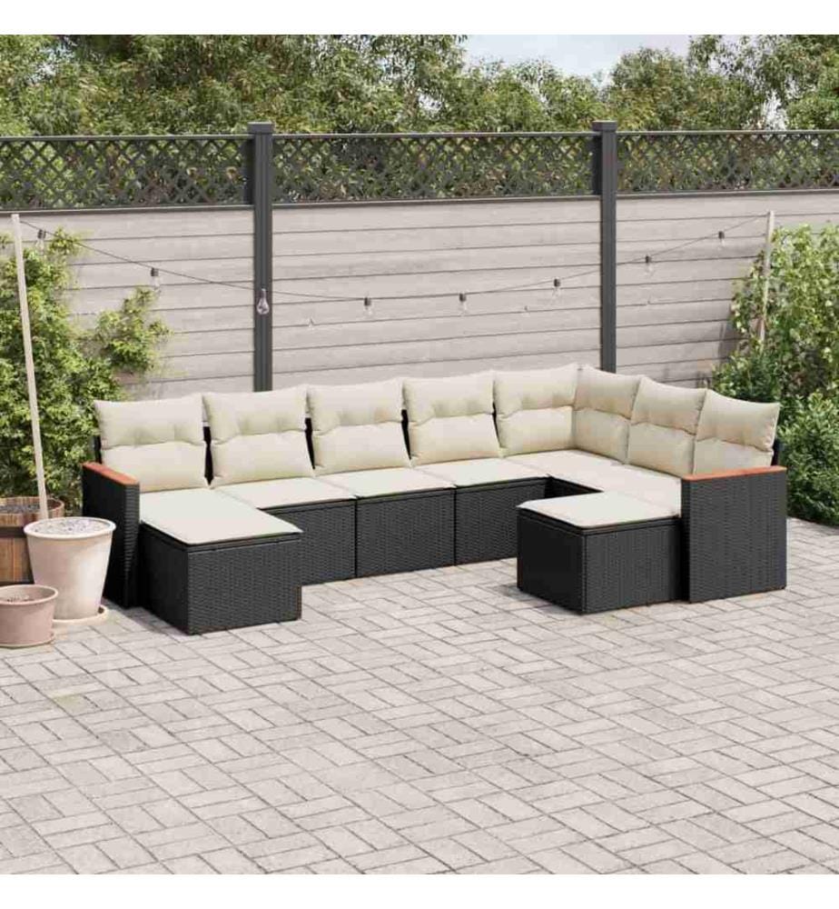 9-tlg. Garten-Sofagarnitur mit Kissen Schwarz Poly Rattan