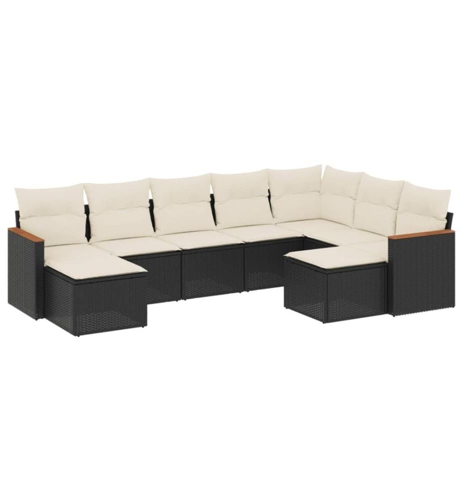 9-tlg. Garten-Sofagarnitur mit Kissen Schwarz Poly Rattan
