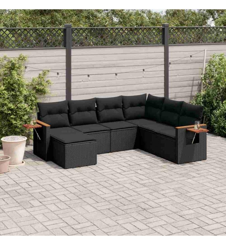 7-tlg. Garten-Sofagarnitur mit Kissen Schwarz Poly Rattan