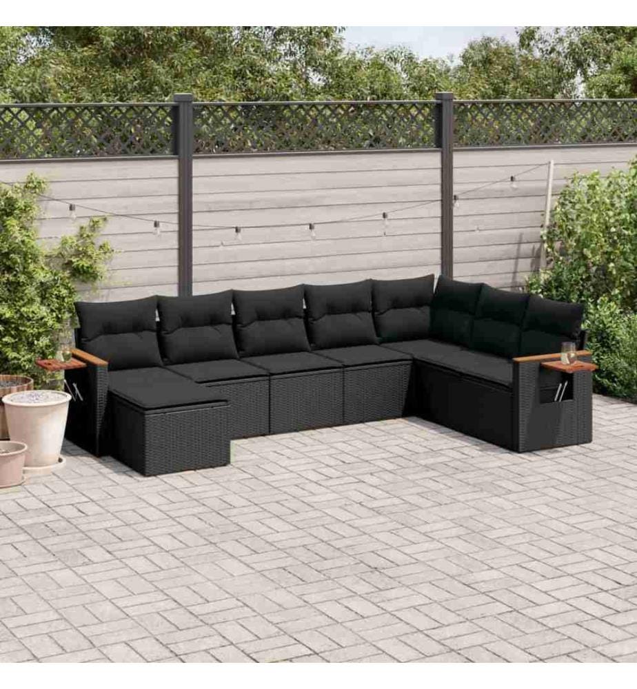 8-tlg. Garten-Sofagarnitur mit Kissen Schwarz Poly Rattan
