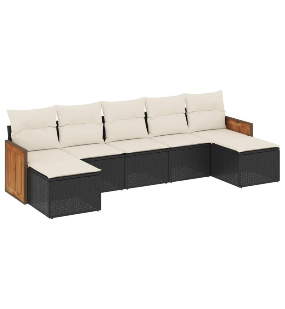 Salon de jardin 7 pcs avec coussins noir résine tressée