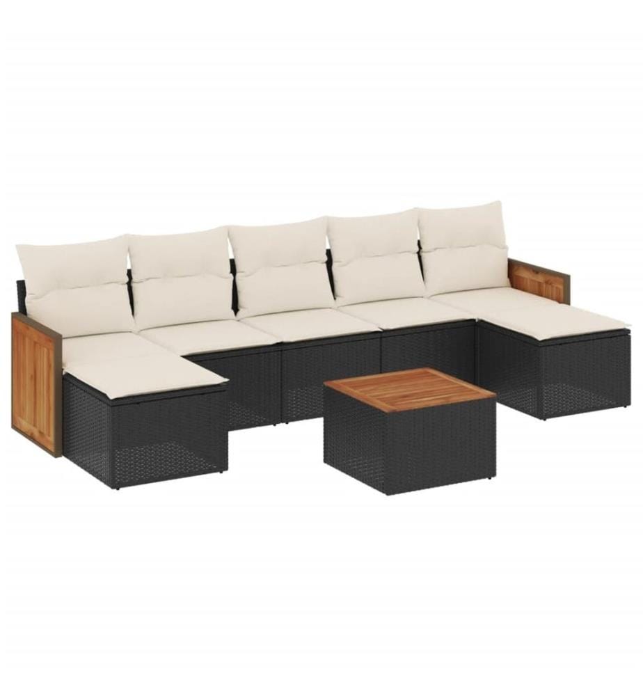 Salon de jardin 8 pcs avec coussins noir résine tressée