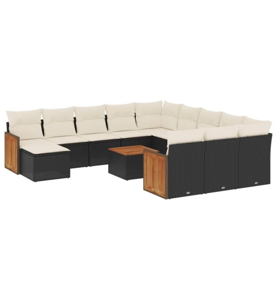 13-tlg. Garten-Sofagarnitur mit Kissen Schwarz Poly Rattan