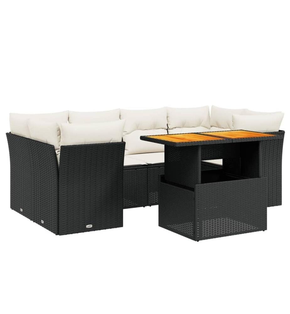 7-tlg. Garten-Sofagarnitur mit Kissen Schwarz Poly Rattan