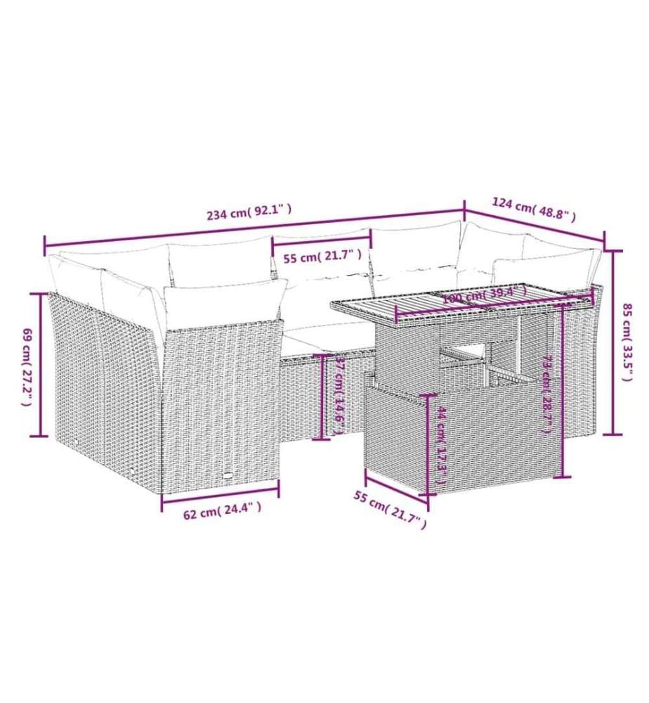 7-tlg. Garten-Sofagarnitur mit Kissen Schwarz Poly Rattan