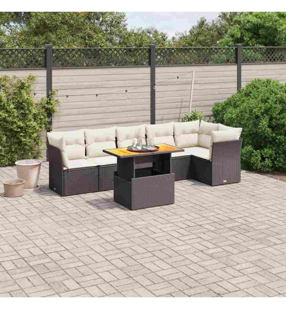 7-tlg. Garten-Sofagarnitur mit Kissen Schwarz Poly Rattan