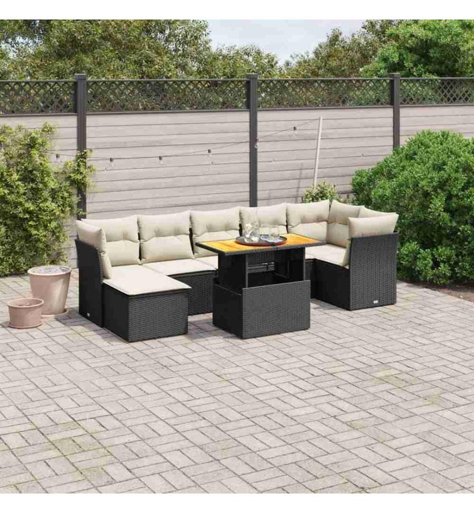 8-tlg. Garten-Sofagarnitur mit Kissen Schwarz Poly Rattan