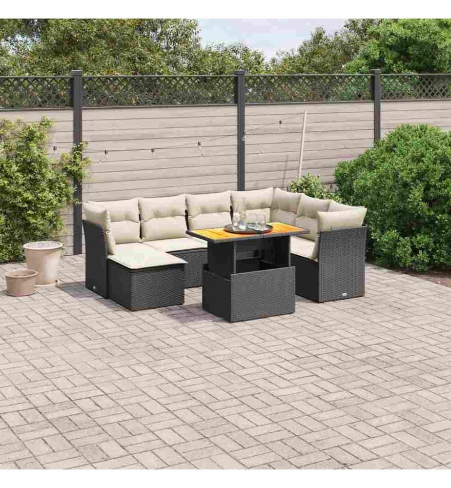 8-tlg. Garten-Sofagarnitur mit Kissen Schwarz Poly Rattan
