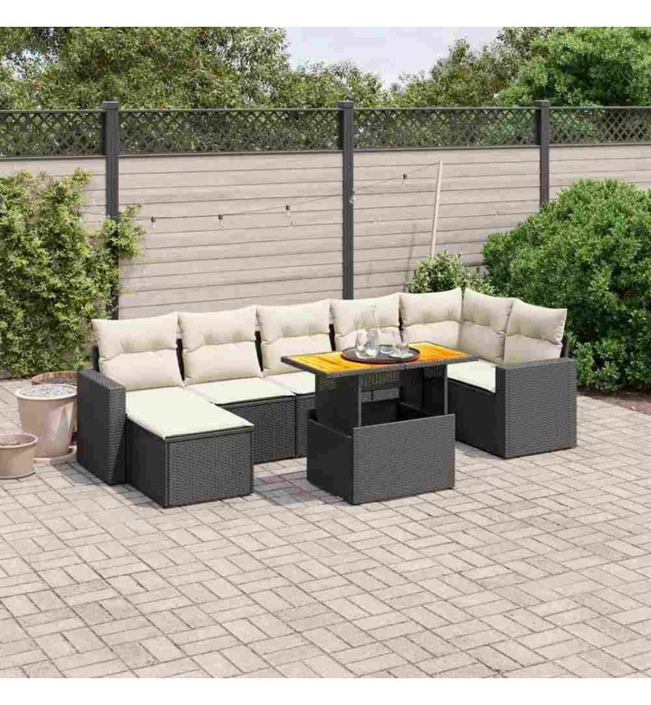 8-tlg. Garten-Sofagarnitur mit Kissen Schwarz Poly Rattan
