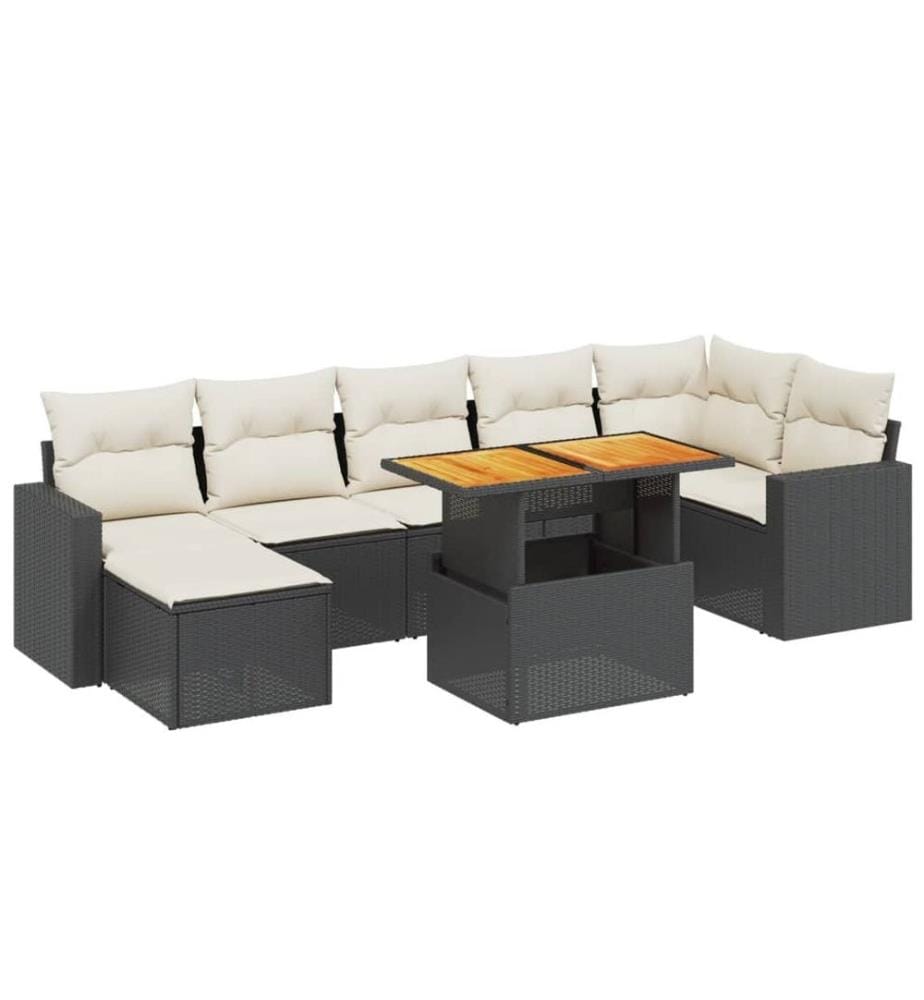 8-tlg. Garten-Sofagarnitur mit Kissen Schwarz Poly Rattan