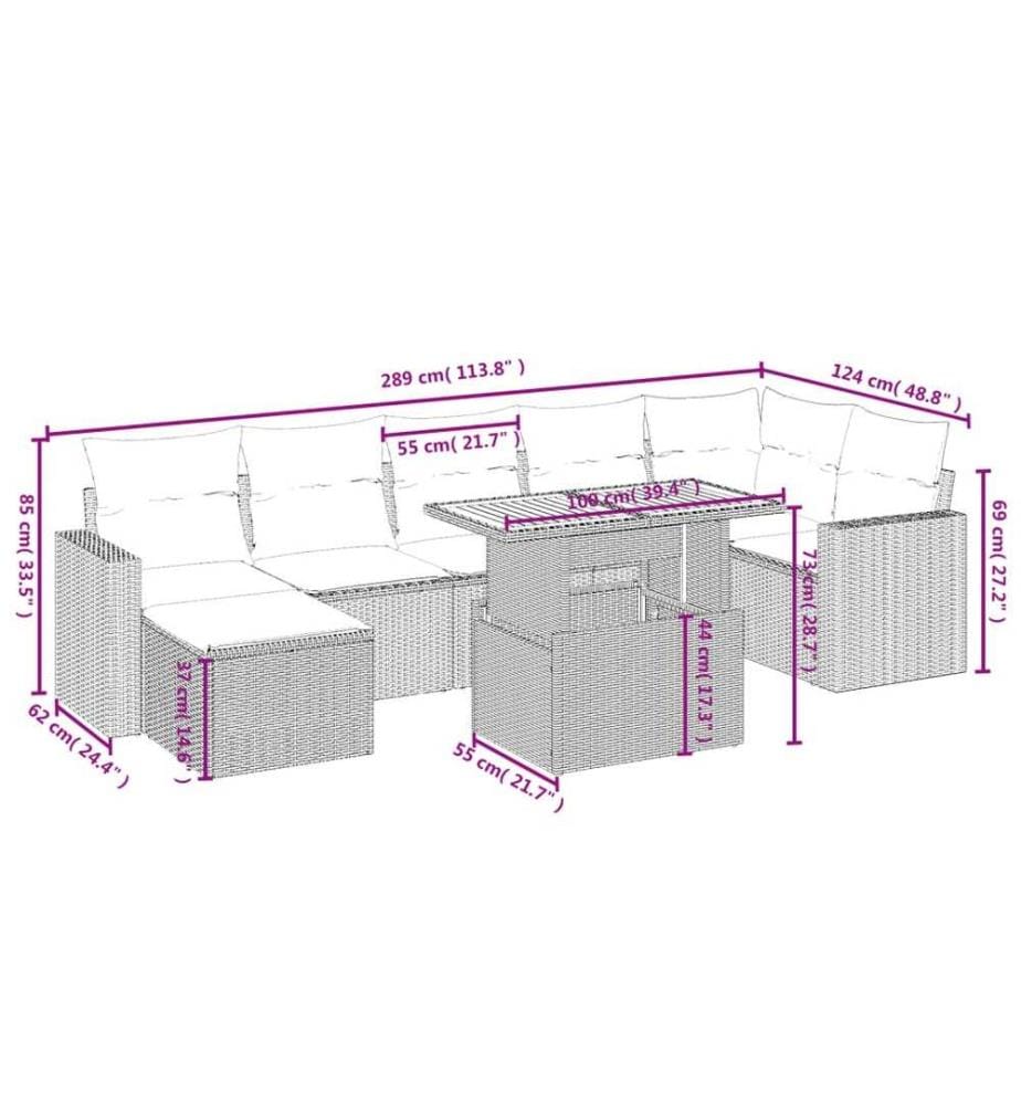 8-tlg. Garten-Sofagarnitur mit Kissen Schwarz Poly Rattan