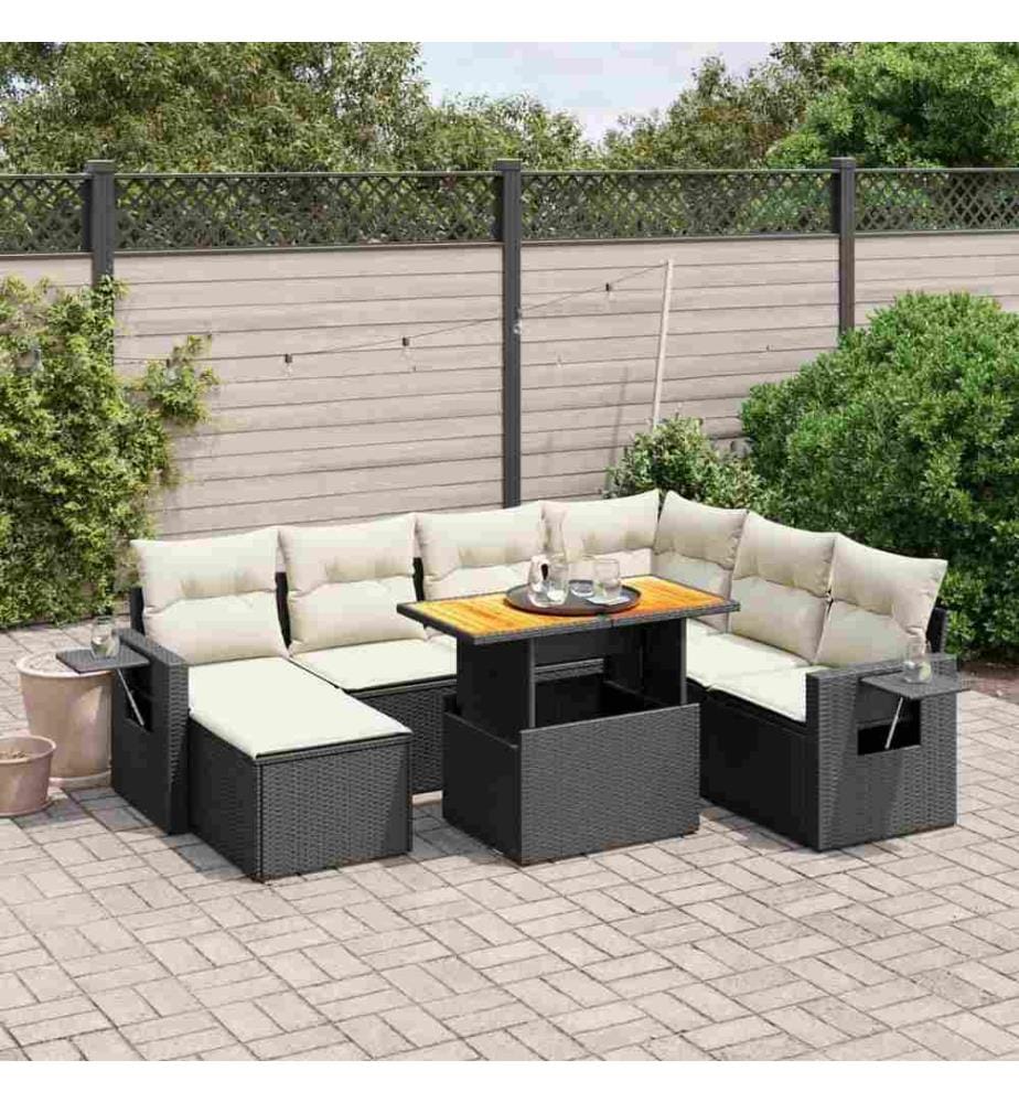 8-tlg. Garten-Sofagarnitur mit Kissen Schwarz Poly Rattan
