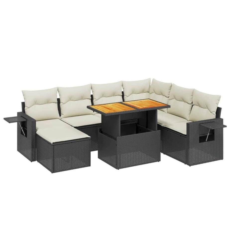 8-tlg. Garten-Sofagarnitur mit Kissen Schwarz Poly Rattan