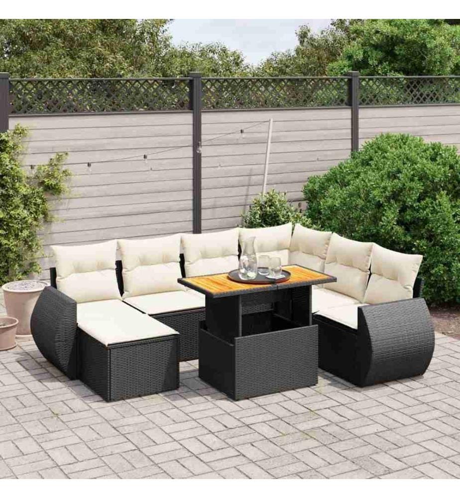8-tlg. Garten-Sofagarnitur mit Kissen Schwarz Poly Rattan