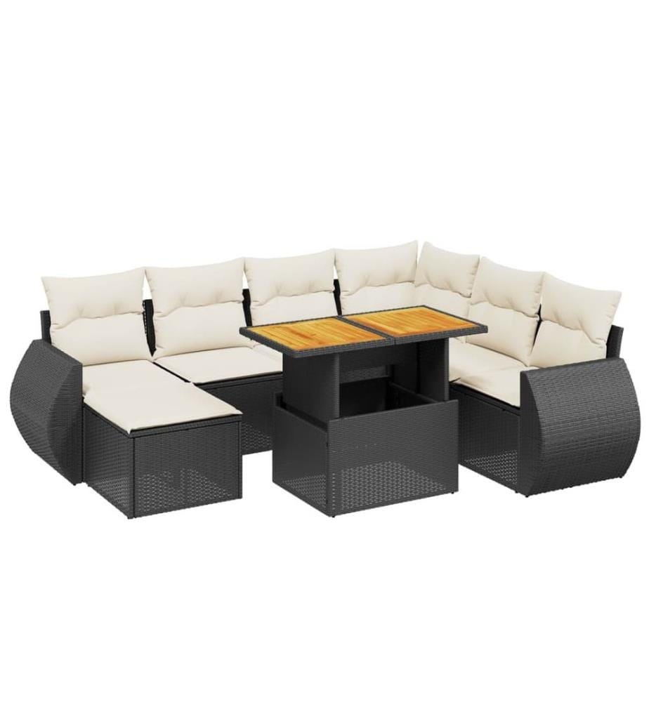 8-tlg. Garten-Sofagarnitur mit Kissen Schwarz Poly Rattan