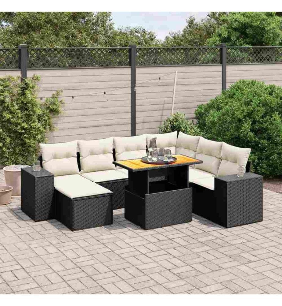 8-tlg. Garten-Sofagarnitur mit Kissen Schwarz Poly Rattan