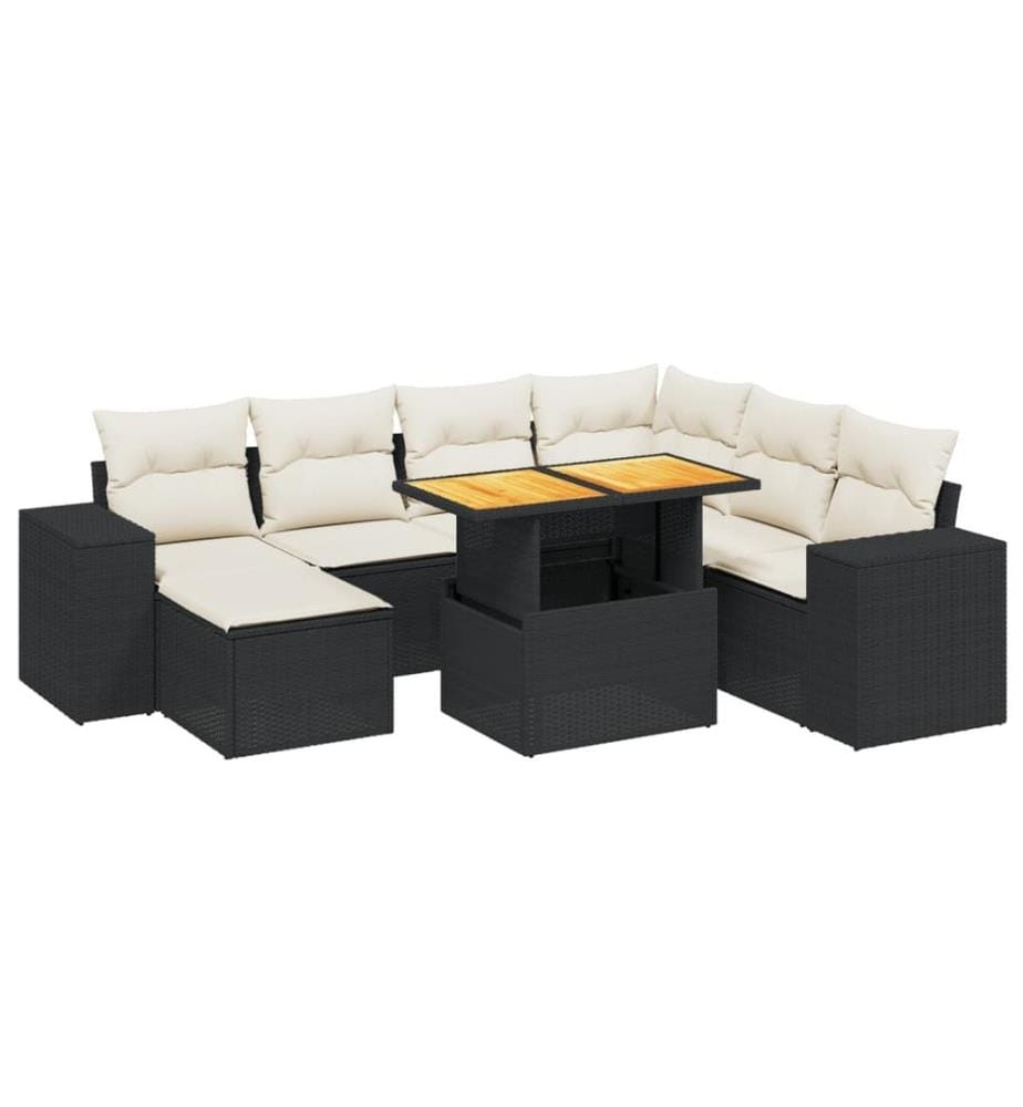 8-tlg. Garten-Sofagarnitur mit Kissen Schwarz Poly Rattan