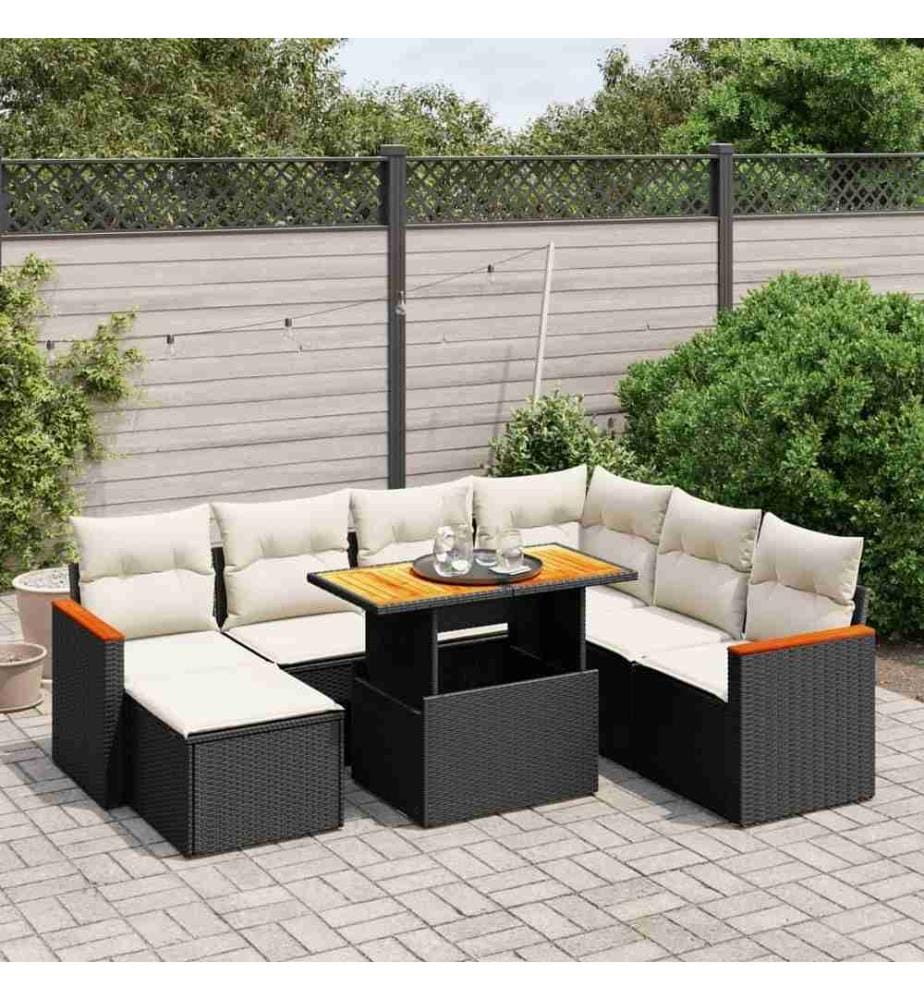 8-tlg. Garten-Sofagarnitur mit Kissen Schwarz Poly Rattan