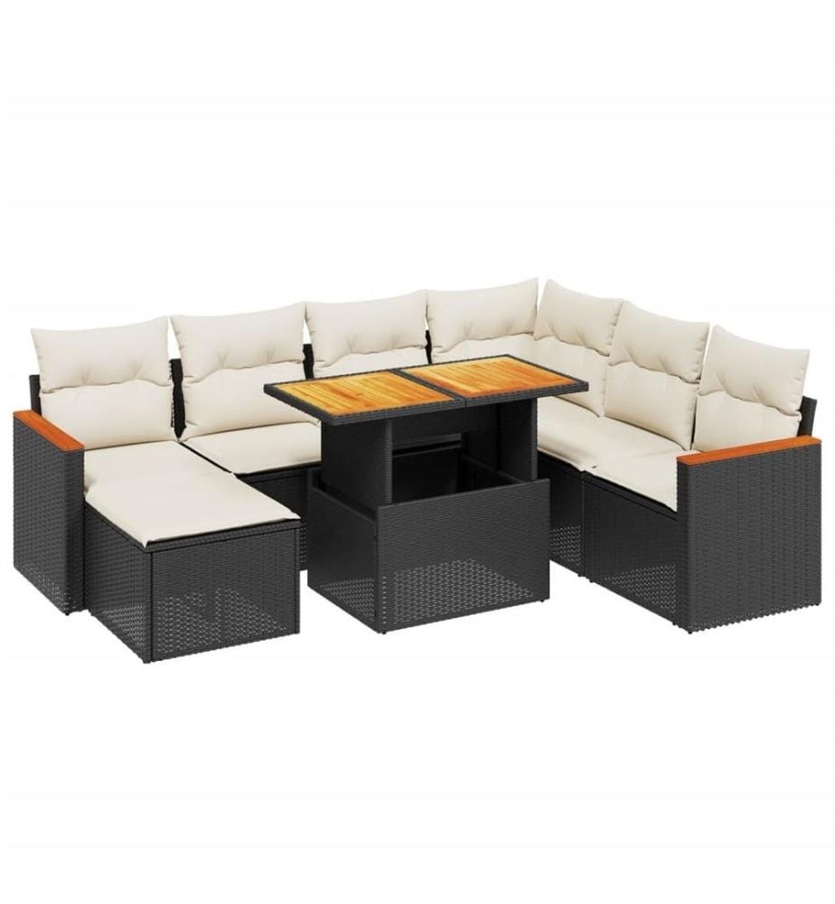 8-tlg. Garten-Sofagarnitur mit Kissen Schwarz Poly Rattan