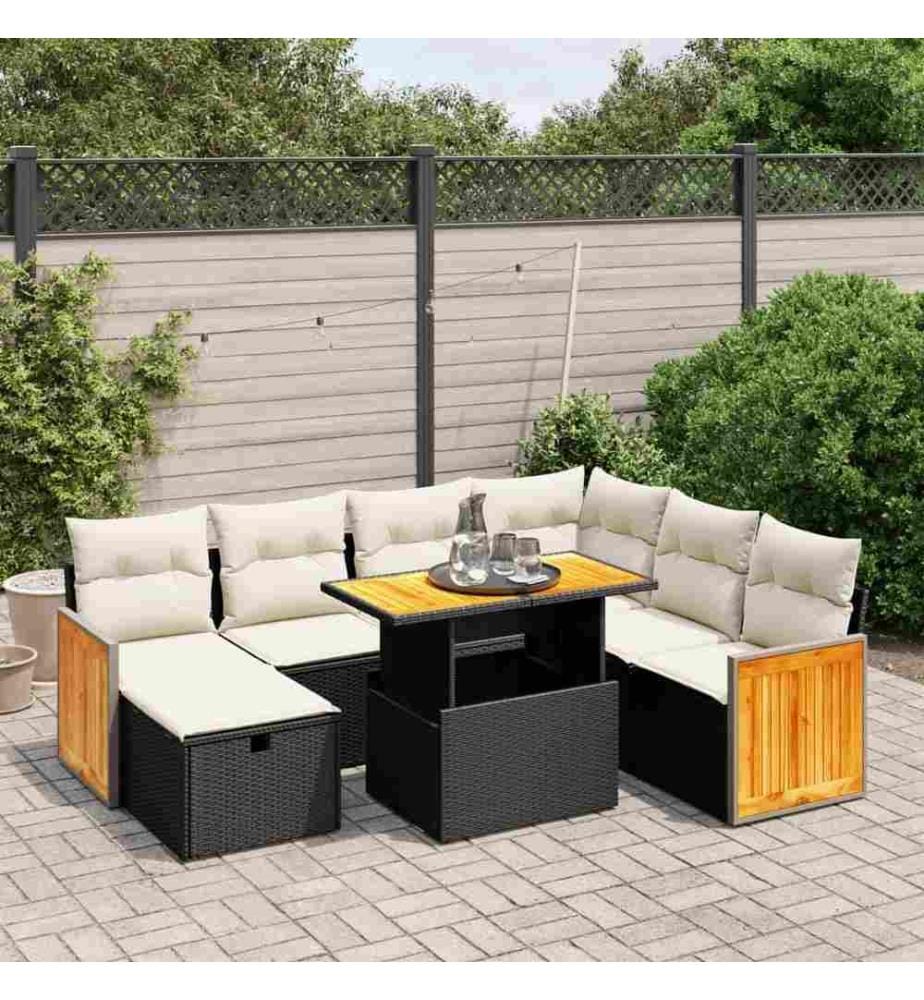 8-tlg. Garten-Sofagarnitur mit Kissen Schwarz Poly Rattan