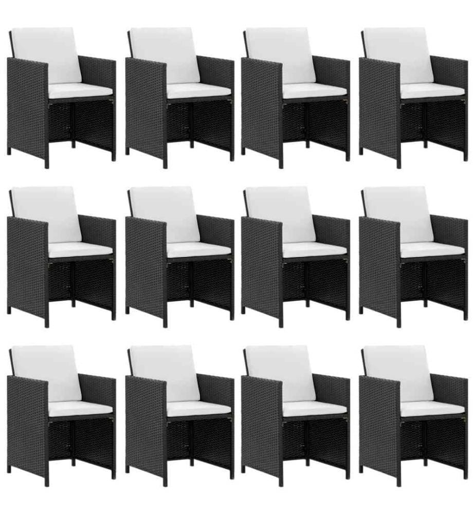 Salon de jardin 13 pcs avec coussins Résine tressée Noir