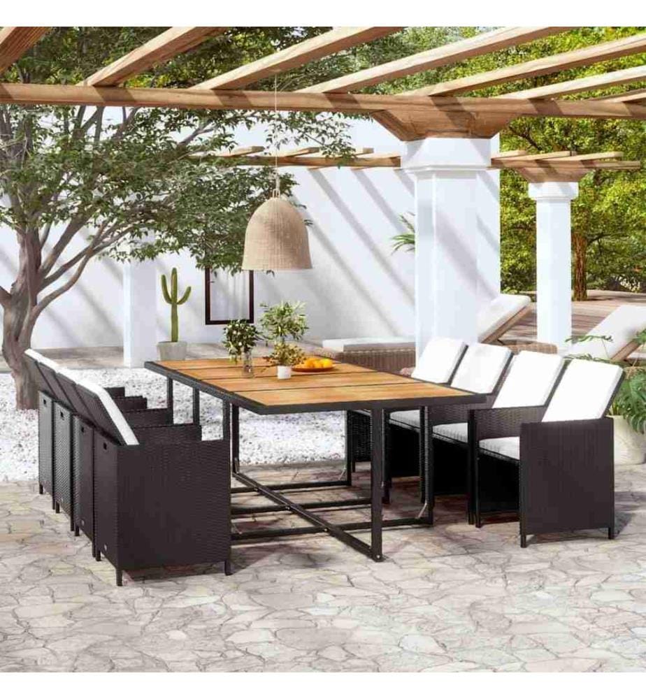 Salon de jardin 13 pcs avec coussins Résine tressée Noir