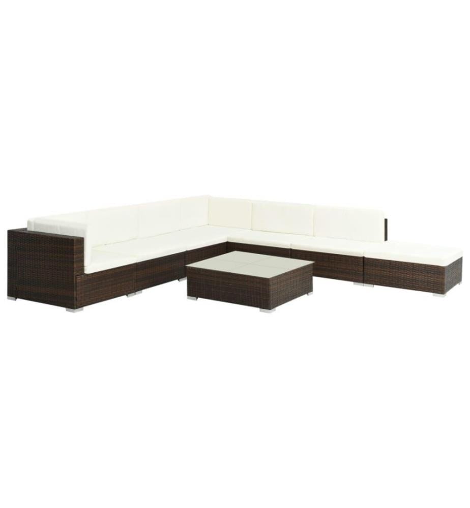 8-tlg. Garten-Lounge-Set mit Auflagen Poly Rattan Braun