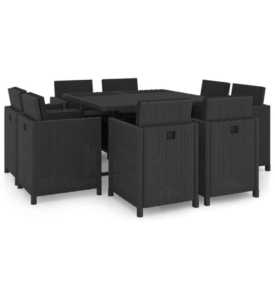 9-tlg. Garten-Essgruppe mit Auflagen Poly Rattan Schwarz