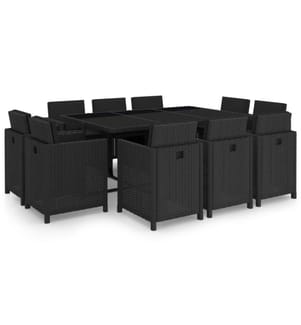11-tlg. Garten-Essgruppe mit Auflagen Poly Rattan Schwarz