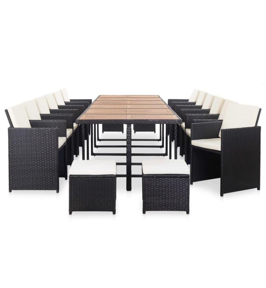 17-tlg. Garten-Essgruppe mit Auflagen Poly Rattan Schwarz