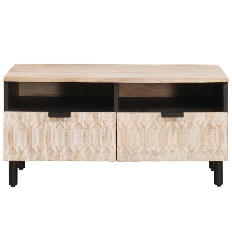 Tavolino da salotto Bianco 80 x 54 x 40 cm Legno di mango massiccio