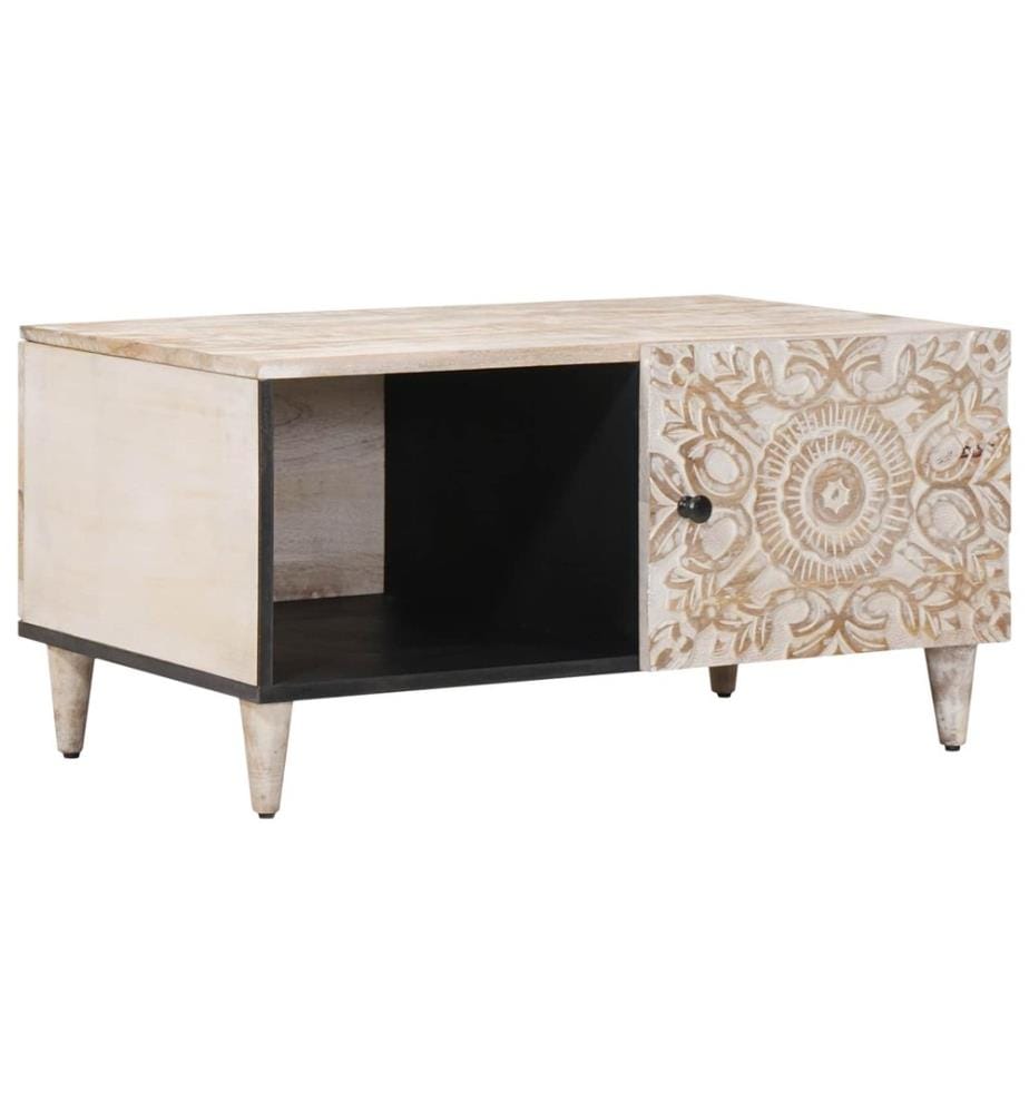 Couchtisch Weiss 80 x 50 x 40 cm Massivholz Mango