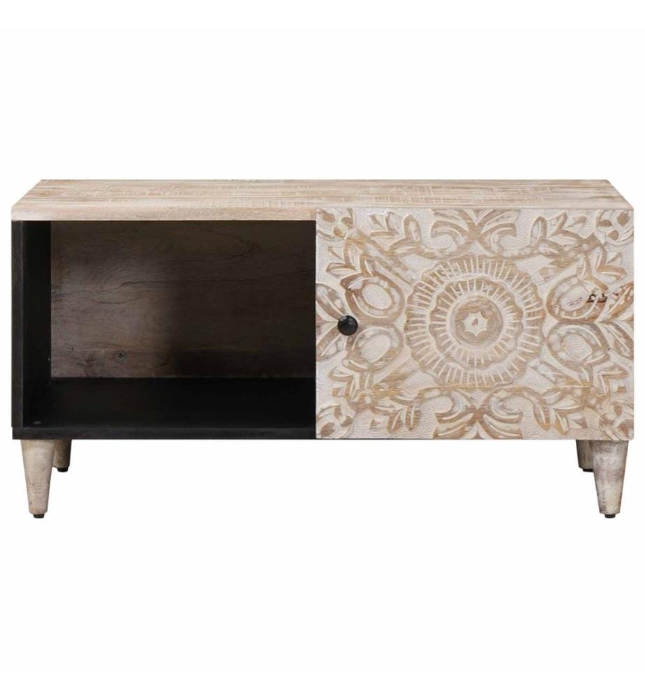 Couchtisch Weiss 80 x 50 x 40 cm Massivholz Mango
