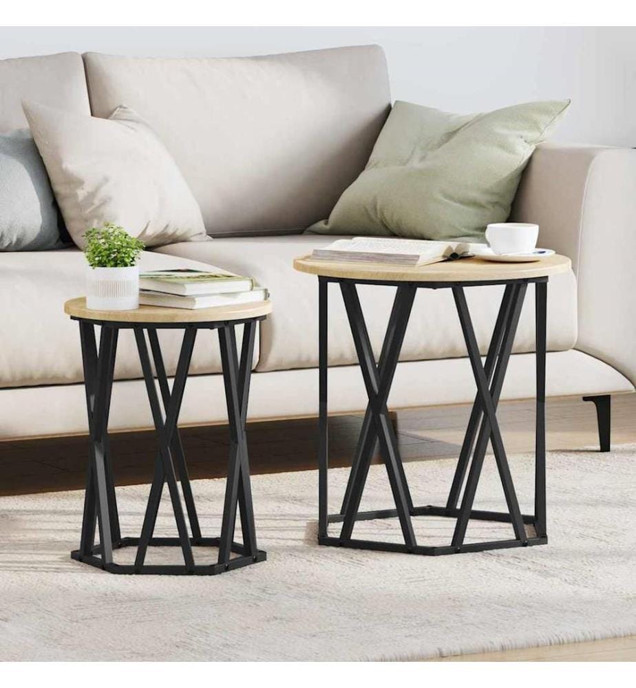 Couchtisch 2 pcs Sonoma-Eiche Ingenieure Holz und Stahl