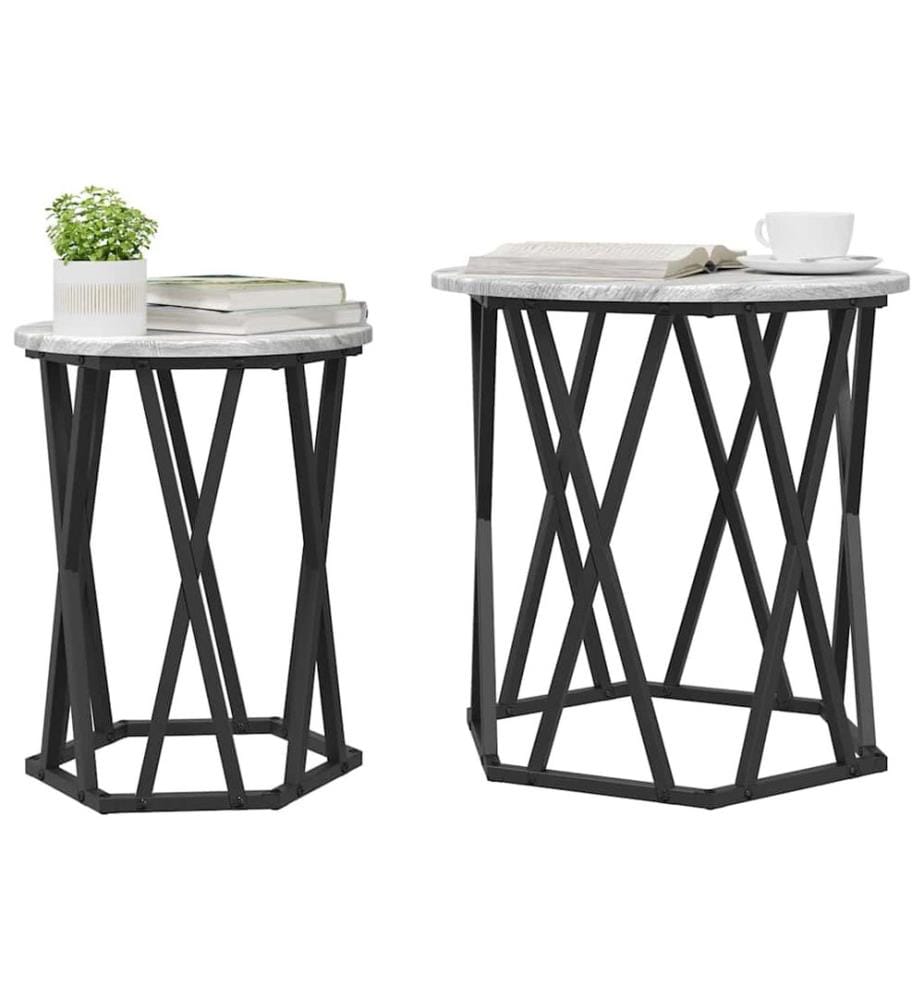 Couchtisch 2 pcs Graues Sonoma Ingenieure Holz und Stahl