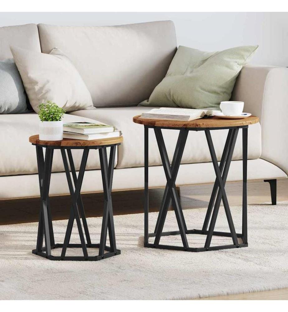 Couchtisch 2 pcs Altholz Ingenieure Holz und Stahl