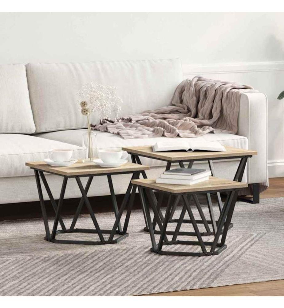 Couchtisch 3 pcs Sonoma-Eiche Ingenieure Holz und Stahl
