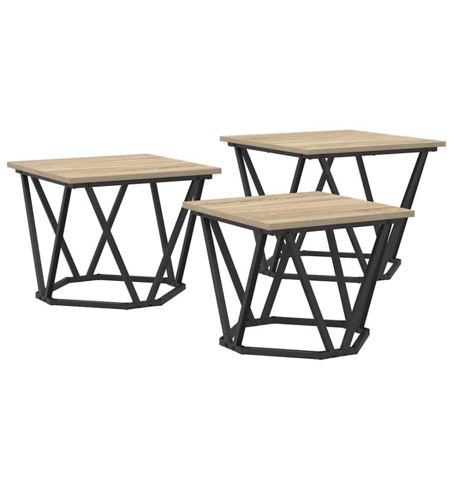 Couchtisch 3 pcs Sonoma-Eiche Ingenieure Holz und Stahl