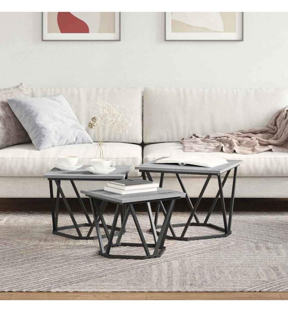 Couchtisch 3 pcs Graues Sonoma Ingenieure Holz und Stahl