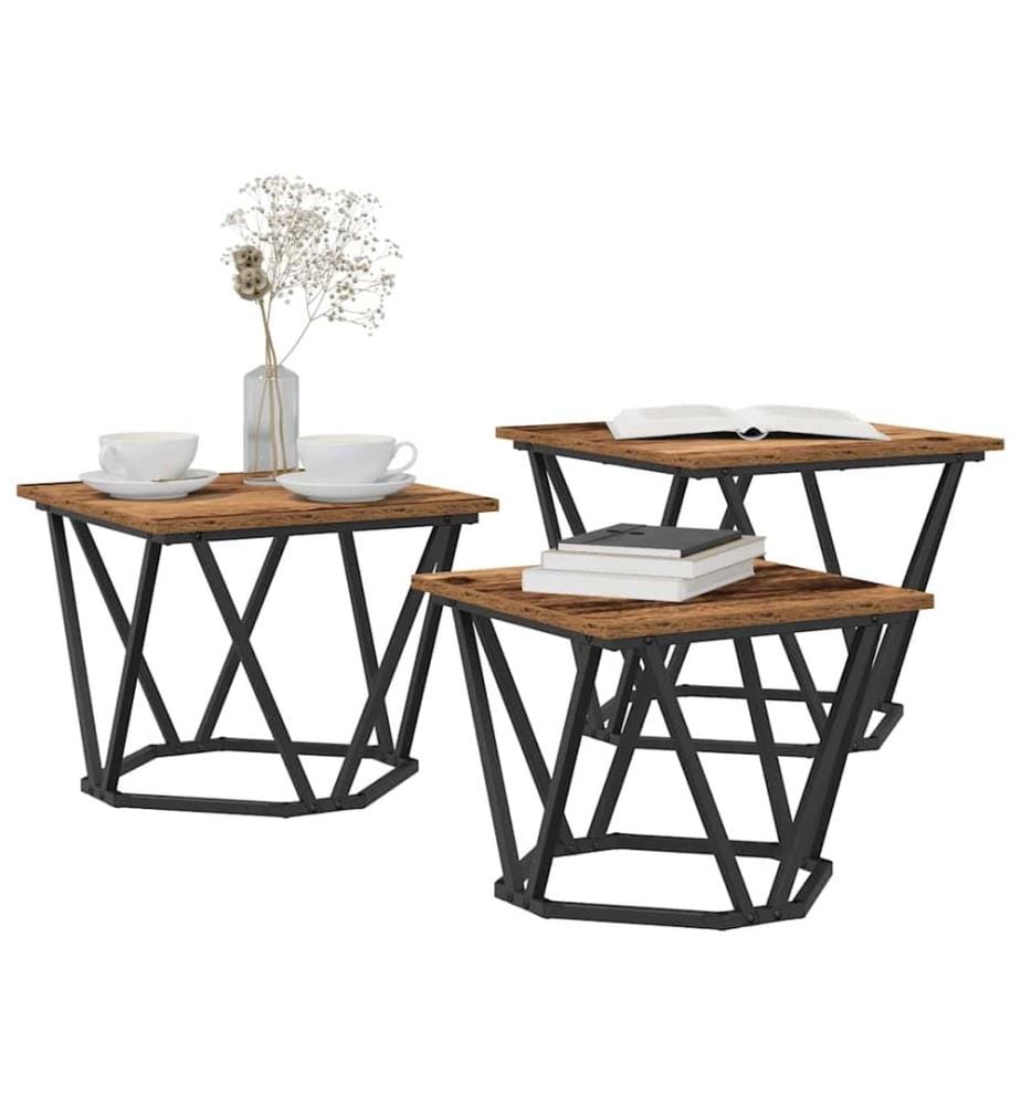 Couchtisch 3 pcs Altholz Ingenieure Holz und Stahl