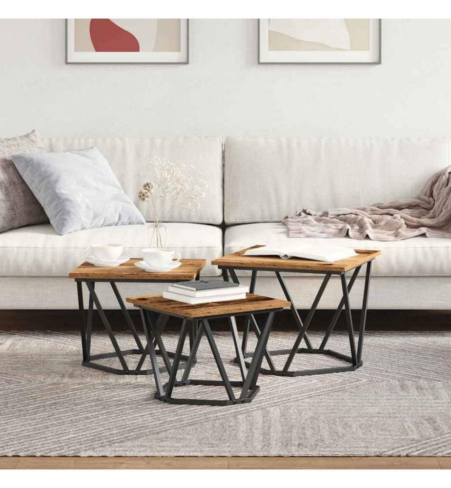 Couchtisch 3 pcs Altholz Ingenieure Holz und Stahl