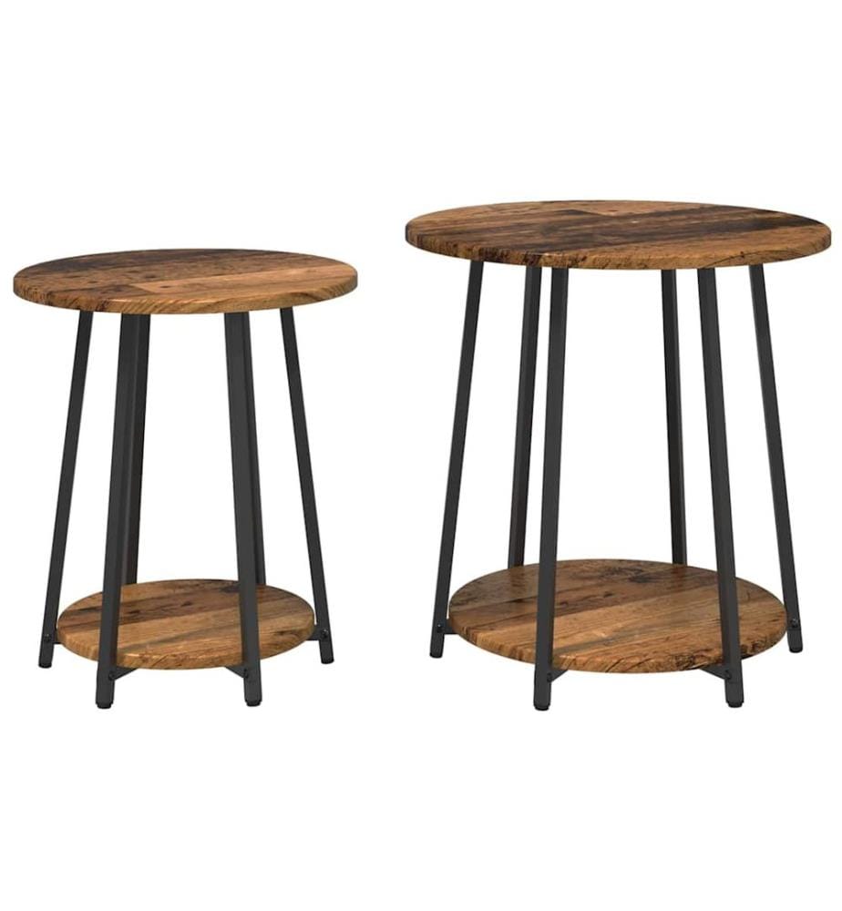 Beistelltisch-Set mit Regal 2 pcs Altholz und Schwarz