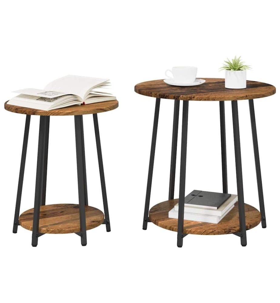 Beistelltisch-Set mit Regal 2 pcs Altholz und Schwarz