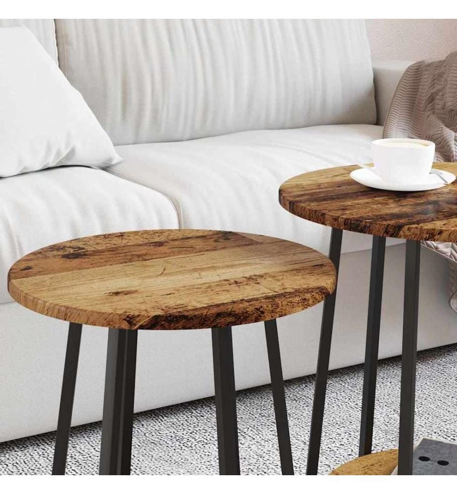 Beistelltisch-Set mit Regal 2 pcs Altholz und Schwarz