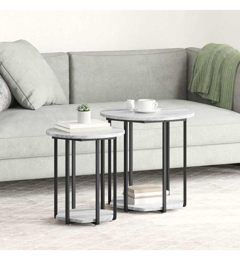 Beistelltisch-Set mit Regal 2 pcs Grau